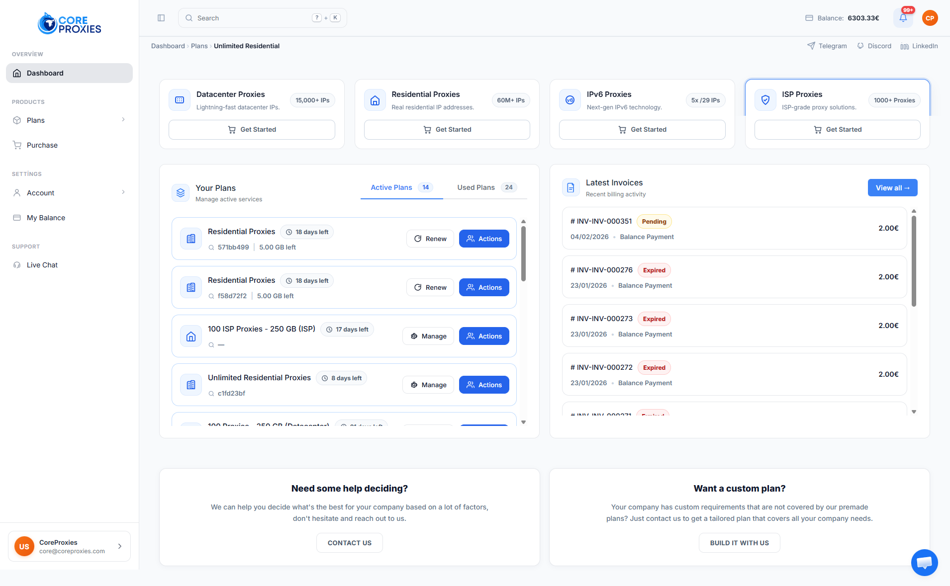 Core Proxies Dashboard Preview